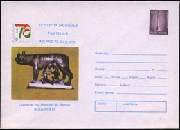 1976 RUMÄNIEN, 55 B. Ganzsachenumschlag Trajanssäule: Italia 76 (internat. Briefmarken-Ausstellung) Mit Wölfin Säugt Rom - Other & Unclassified