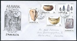 1979 (23.4.) JAMAICA, Arawak-Artefakte, Kompl. Satz Auf FDC, Übersee-Brief (Mi.453/57) - Sonstige Antike Kulturen / Othe - Otros & Sin Clasificación