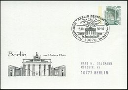 1996 (3.10.) 10878 BERLIN ZENTRUM, PP 80 Pf. Pariser Platz Mit Brandenbhurger Tor + Motivgleicher Sonderstempel (+ Feuer - Andere & Zonder Classificatie