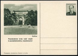 1953 TSCHECHOLSLOWAKEI 30 H. Bildpostkarte Zapotocky: Diana-Tempel In Valtice (von Joseph Hardtmuth) Mit Jagdmotiven In  - Other & Unclassified