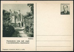 1953 TSCHECHOSLOWAKEI, 30 H. Bildpostkarte Zapatocky: Schloß Lednice (13. Jhdt.) Der Familie Liechtenstein, Ungebr. (Pof - Otros & Sin Clasificación