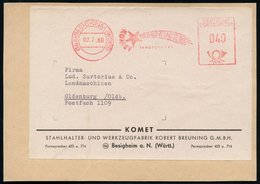 1960 (7.7.) (14 A) BESIGHEIM, Absender-Freistempel KOMET (Werkzeugfabrik Breuning), Adreß-Aufkleber - Astronomie / Astro - Autres & Non Classés