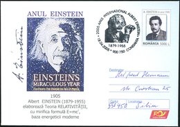 2005 (18.4.) RUMÄNIEN, 5000 L. Sonder-Ganzsachenumschlag EINSTEIN-JAHR (= Kopf Einsteins Vor Weltall) + Sonderstempel 90 - Altri & Non Classificati