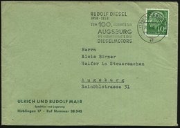 1958 (13 B) AUGSBURG 2, Maschinenwerbestempel RUDOLF DIESEL 100. Geburtstag, Firmenbrief (Bo.39 A VI = UB "e F") - Autop - Otros & Sin Clasificación