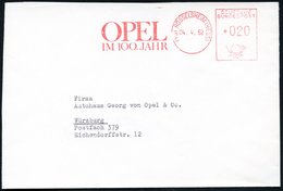 1962 (16) RÜSSELSHEIM, Jubil.-Absender-Freistempel "100 Jahre OPEL", Teil-Firmenbrief - Deutsche Automobil-Hersteller /  - Sonstige & Ohne Zuordnung