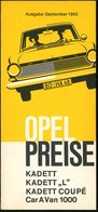 1963 RÜSSELSHEIM, Orig. Falt-Prospekt For Opel "Kadett" (4 Seiten) Mit Preisen, Erstklassig Erhalten! - Deutsche Automob - Andere & Zonder Classificatie
