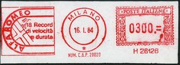 1984 (16.1.) ITALIEN, Absender-Freistempel MILANO ALFA ROMEO (18 Geschwindigkeits-Rekorde), Kleines Briefstück - Automob - Sonstige & Ohne Zuordnung