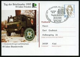 1995 (29.10.) 87435 KEMPTEN, PP 80 Pf. Frauen: Mercedes Unimog Sanitäts-LKW (Tag Der Briefmarke) + Motivgleicher Sonders - Autres & Non Classés