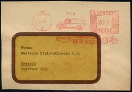 1937 (5.6.) ZITTAU 1, Absender-Freistempel Phänomen-Werke (Gustav Hiller) Mit Klein-LKW U. Fahrrad, Bedarfs-Vorderseite  - Otros & Sin Clasificación