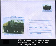 1997 RUMÄNIEN, 150 L. Sonderganzsachen-Umschlag Militär-LKW "DAC", Ungebr. (Mi.U 1947) - LKW / Truck & Lorry / Camion /  - Autres & Non Classés