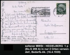 1939 (16.4.) HEIDELBERG 1, Maschinen-Werbestempel Kraftpostbus Mit UB "p", S/w.-Foto-Ak.: Frühling In Heidelberg (Bo.S 2 - Autres & Non Classés