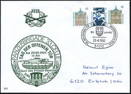 1992 (20.6.) 3100 CELLE 1, PU 45 Pf. Burgen: PANZERBRIGADE 33 = Panzer "Leopard" + Passender Sonderstempel, Inl.-Brief ( - Otros & Sin Clasificación