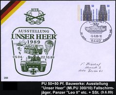 1989 (9.6.) 8440 STRAUBING 1, PU 50 + 50 Pf. Bauwerke: AUSSTELLUNG UNSER HEER = Panzer "Leopard", Radpanzer, Fallschirmj - Other & Unclassified