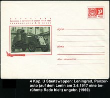 1969 UdSSR, 4 Kop. Ganzsachen-Umschlag: Panzerauto Von 1917, Petrograd (wo Lenin Eine Berühmte Rede Hielt), Ungebr. - Pa - Altri & Non Classificati