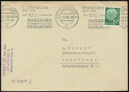 1958 (27.8.) (13 B) AUGSBURG 2, Band-Maschinenwerbestempel Rudolf Diesel (Geburtsstätte Des Dieselmotors), Bedarfsbrief  - Autres & Non Classés