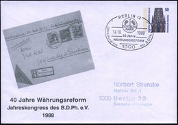 1988 (14.10.) 1000 BERLIN 12, Sonderstempel "40 Jahre Währungsreform" = 1.- DM-Münze Auf Passender PU 50 Pf. Bauwerke: 1 - Otros & Sin Clasificación