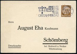 1934 (24.8.) OBERAMMERGAU, Maschinen-Weerbestempel Jubiläums-Passionsspiel (Kreuz Mit Schweißtuch), Inl.-Karte (Bo.5 A)  - Autres & Non Classés