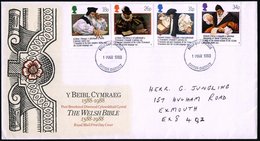 1988 (1.3.) GROSSBRITANNIEN, "400 Jahre Walisische Bibel" (Bibeldruck) Kompl. Satz + ET-Sonderstempel, Inl.-FDC-Sonderum - Altri & Non Classificati