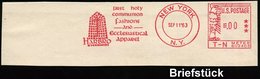 1963 USA, Absender-Freistempel Pitney-Bowes (Musterabdruck): NEW York HARBRO (Kreuz), Briefstück - Christentum & Christl - Other & Unclassified