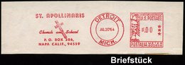 1964 USA, Absender-Freistempel Pitney-Bowes (Musterabdruck): Detroit, Mich. ST. APOLLINARIS Church And School.. (Kreuz), - Altri & Non Classificati