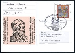 2000 (1.4.) 56068 KOBLENZ !; Sonderstempel Basilika Minor Auf Sonderganzsache 100 Pf. "600 Geburtatag Joh. Gutenberg", I - Autres & Non Classés