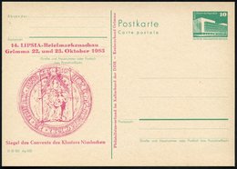 1983 (Okt.) GRIMMA, Amtl. Ganzsache 10 Pf. Palast Der Republik + Amtl. Zudruck: Siegel Des Klosters Nibschen (Madonna Mi - Autres & Non Classés