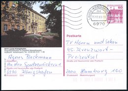 1989 6970 LAUDA-KÖNIGSHOFEN, 60 Pf. Bildganzsache Burgen: Augustinrkloster + Ortsgleicher Stempel!, Bedarfskarte (Mi.P 1 - Altri & Non Classificati