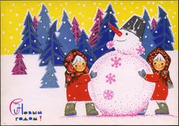 1969 UdSSR, 4 Kop. Flugpost-Bildganzsache: Frohe Festtage! = Kinder Bauen Schneemann, Ungebr. - Weihnachten / Christmas  - Otros & Sin Clasificación