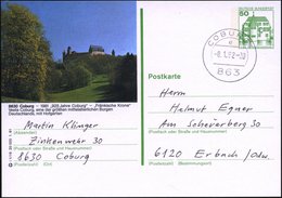 1982 (8.1.) 8630 COBURG1, 50 Pf. Bildganzsache Burgen: Veste Coburg (925 Jahre Coburg) + Ortsgleicher Tagesstempel!, Inl - Andere & Zonder Classificatie
