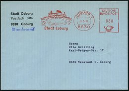 1986 8630 COBURG 1, Kommunaler Absender-Freistempel = Veste Coburg (Lutherstätte), Kommunalbrief Standesamt - Martin Lut - Andere & Zonder Classificatie