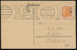 1921 (7.4.) ERFURT 1, Band-Maschinen-Werbestempel LUTHER GEDÄCHTNISFEIER (Profilkopf Luther), Orts-Drs.-Karte (Bo.3 Bd.) - Autres & Non Classés