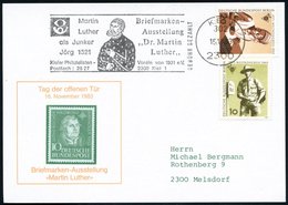 1983 (15.11.) 2300 KIEL 1, Schwarzer Absenderstempel (Vorausentwertung): Martin Luther Als Junker Jörg, Luther-Sonderkar - Autres & Non Classés