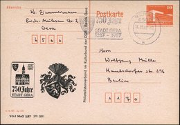 1987 (14.11.) 6500 GERA 4, Amtl. Ganzsache 10 Pf. Palast Der Republik: 750 Jahre Stadt Gera (Rathaus) + Passender Maschi - Other & Unclassified