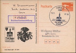 1987 (15.11.) 6500 GERA 4, Amtl. Ganzsache 10 Pf. Palast Der Republik: 750 Jahre Stadt Gera (Rathaus) + Passender Sonder - Otros & Sin Clasificación