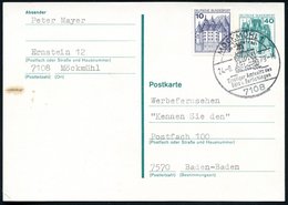 1979 (24.8.) 7108 MÖCKMÜHL 1, Handwerbestempel Mit Burg Des Götz V. Berlichingen, Bedarfskarte (Bo.4) - Hussiten- & Baue - Altri & Non Classificati