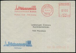 1991 (13.8.) 7518 BRETTEN 1, Absender-Freistempel Melanchtonstadt (Stadtsilhouette) Motivgleicer Kommunalbrief - Reforma - Sonstige & Ohne Zuordnung