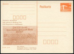 1989 Stolberg /  Mühlhausen, Amtl. Ganzsache 10 Pf. PdR, Organge + Amtl. Zudruck: Thomas Müntzer "Vom Bauernkriege.." (T - Autres & Non Classés