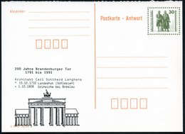 1991 DDR (VGO), 30 Pf. Amtl. Ganzsache Goethe/ Schiller "Antwort" + Zudruck: 200 Jahre Brandenburger Tor (1791-1991), Un - Autres & Non Classés