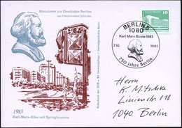 1983 (7.10.) 1080 BERLIN 8, Sonderstempel Karl Marx Auf Motivgleicher Sonderkarte: Karl-Marx-Allee - Karl Marx & Arbeite - Autres & Non Classés