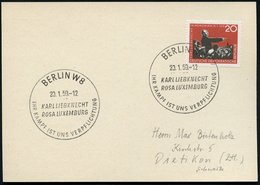 1959 (20.1.) D.D.R., 20 Pf. "Karl Liebknecjt 40. Todestag" + Passender Sonderstempel BERLIN W 8 (Bo.854), Ausl.-Karte (M - Altri & Non Classificati