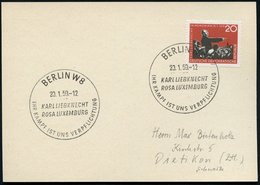 1959 (20.1.) D.D.R., 20 Pf. "Karl Liebknecjt 40. Todestag" + Passender Sonderstempel BERLIN W 8 (Bo.854), Ausl.-Karte (M - Sonstige & Ohne Zuordnung