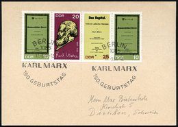 1968 (17.6.) D.D.R., Zusammendruck "150. Geburtstag Karl Marx" 10 + 20 + 25 + 10 Pf. + Passender Sonderstempel 1085 BERL - Autres & Non Classés