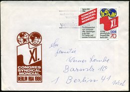 1986 D.D.R., Zusammendruck "XI. Welt-Gewerkschafskongreß Ost-Berlin" 70 Pf. + Zierfeld, Bedarfs-Sonderumschlag - Karl Ma - Andere & Zonder Classificatie