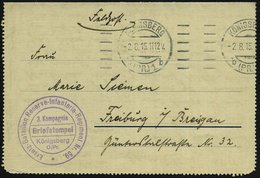 1915 (2.8.) KÖNIGSBERG (PR.) 1, Band-Maschinenstempel + Briefstempel Res. Infanterie-Regt. 59, Feldpost-Faltbrief Mit In - Sonstige & Ohne Zuordnung