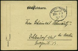 1915 (10.4.) POSEN-THORN/ BAHNPOST/ ZUG 29, Bahnoval Auf Feldpostkarte - I. Weltkrieg (1914-18) / First World War / 1er  - Autres & Non Classés