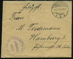 1917 (29.10.) SWINEMÜNDE, 1K-Gitter + Briefstempel Fuss-Artl. Regt. 2, Feldpostbrief + Inhalt - I. Weltkrieg (1914-18) / - Otros & Sin Clasificación