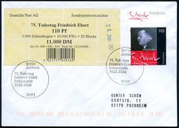 2000 (17.2.) B.R.D., 110 Pf. "75. Todestag Friedr. Ebert" (1871-1925, SPD) 1. Präsident Der Weimarer Republik, ET-Sonder - Autres & Non Classés