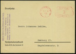 1936 (18.9.) Hamburg, Postfreistempel  3 Pf. + Viol. Abs.-Stempel REICHSKOLONIALBUND Gauverband Hamburg, Illustrierte Ka - Other & Unclassified