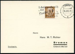 1937 (15.8.) BREMEN 5, Seltener Maschinen-Werbestempel Nordsee HJ.., Inl.-Karte (Bo.19 A , Nur 3 Tage Verwendet) - III.  - Autres & Non Classés