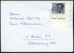 1964 (21.7.) BRD /  BERLIN, 20 Pf. Claus Graf Schenk Von Stauffenberg (Generalstabs-Offizier) Eck-Randstück + Stempel 1  - Andere & Zonder Classificatie